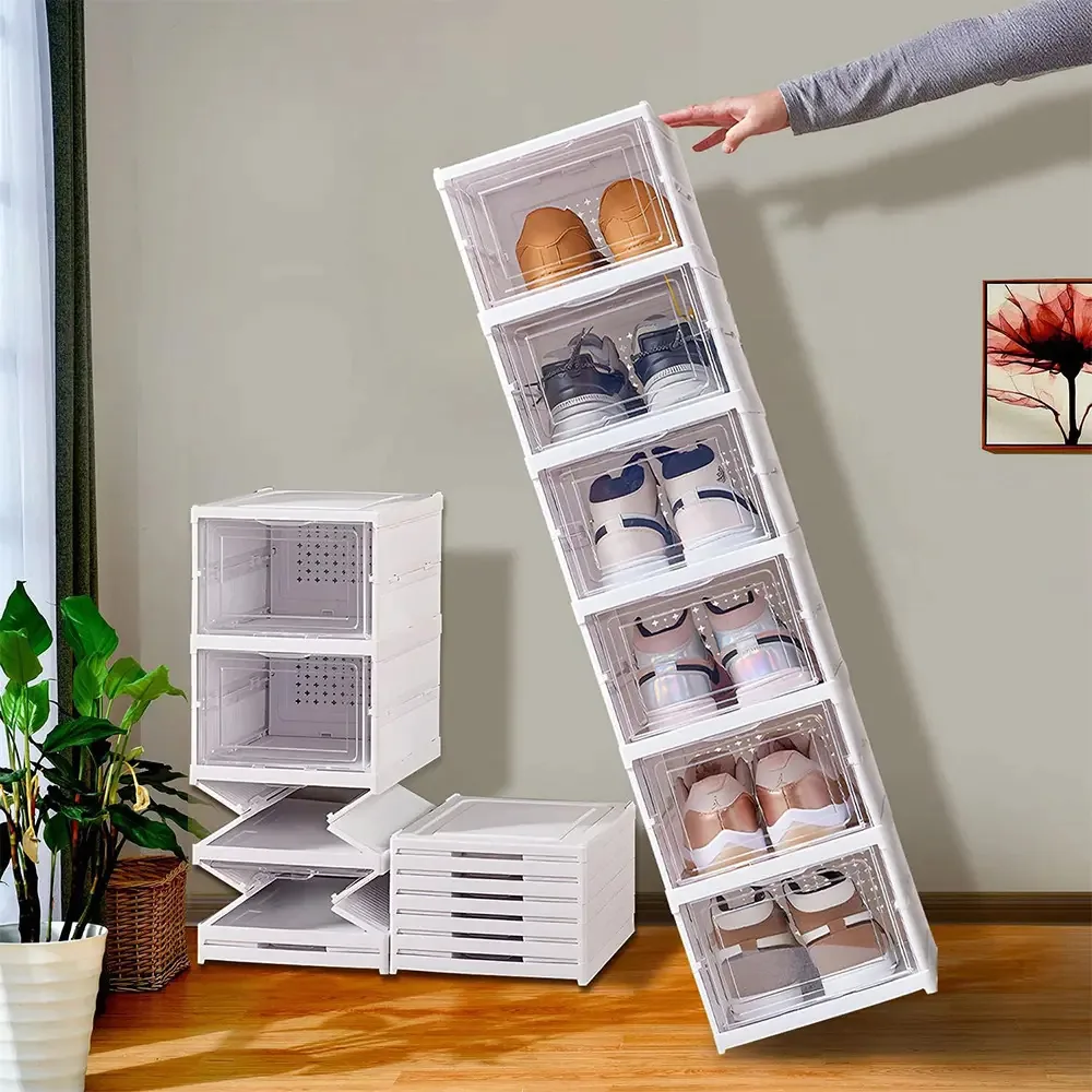 Caixas organizadoras de sapatos para acessórios e tênis, portáteis, dobráveis, de 6 níveis, tipo acordeão, fáceis de montar, ajustáveis, cor branca, marca Tielopa