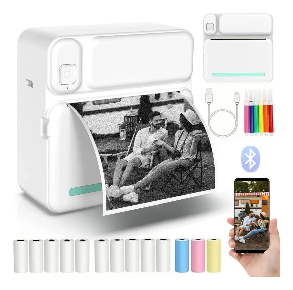 Impressora térmica Bluetooth Rainbowstreet Mini, impressora portátil sem fio para Android, telefone iOS, inteligente para etiquetas, recibos fotográficos, notas, estudos, escritório doméstico (azul)