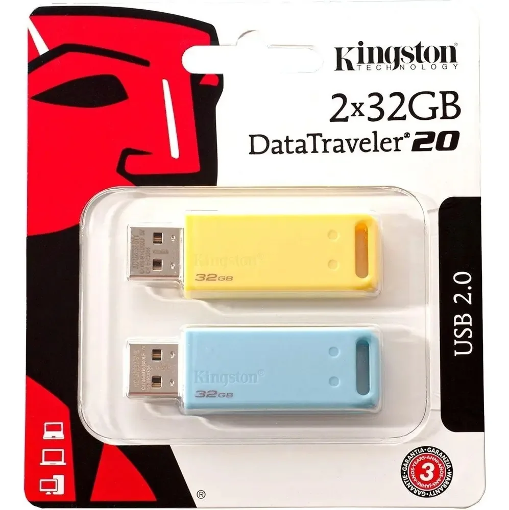 Kingston Pen Drive Dt20/32g-2p Azul/amarelo Cor Amarelo Liso