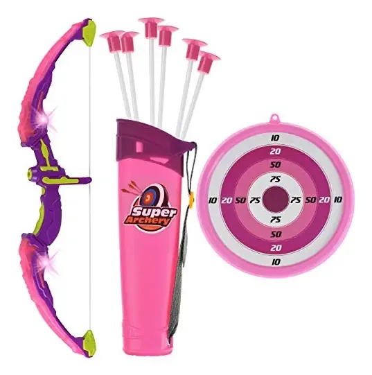 Toyvelt Conjunto de Arco e Flecha para Crianças, Jogo de Brinquedos de Tiro com Arco Iluminado, Inclui 6 Flechas de Sucção, Lente e Aljava, para Meninos e Meninas de 3 a 12 Anos (rosa)