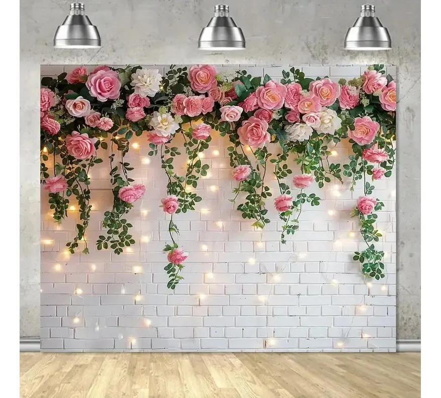 Coroa de flores de cor branca, fotografia de casamento, fundo, tecido impresso, design de flores