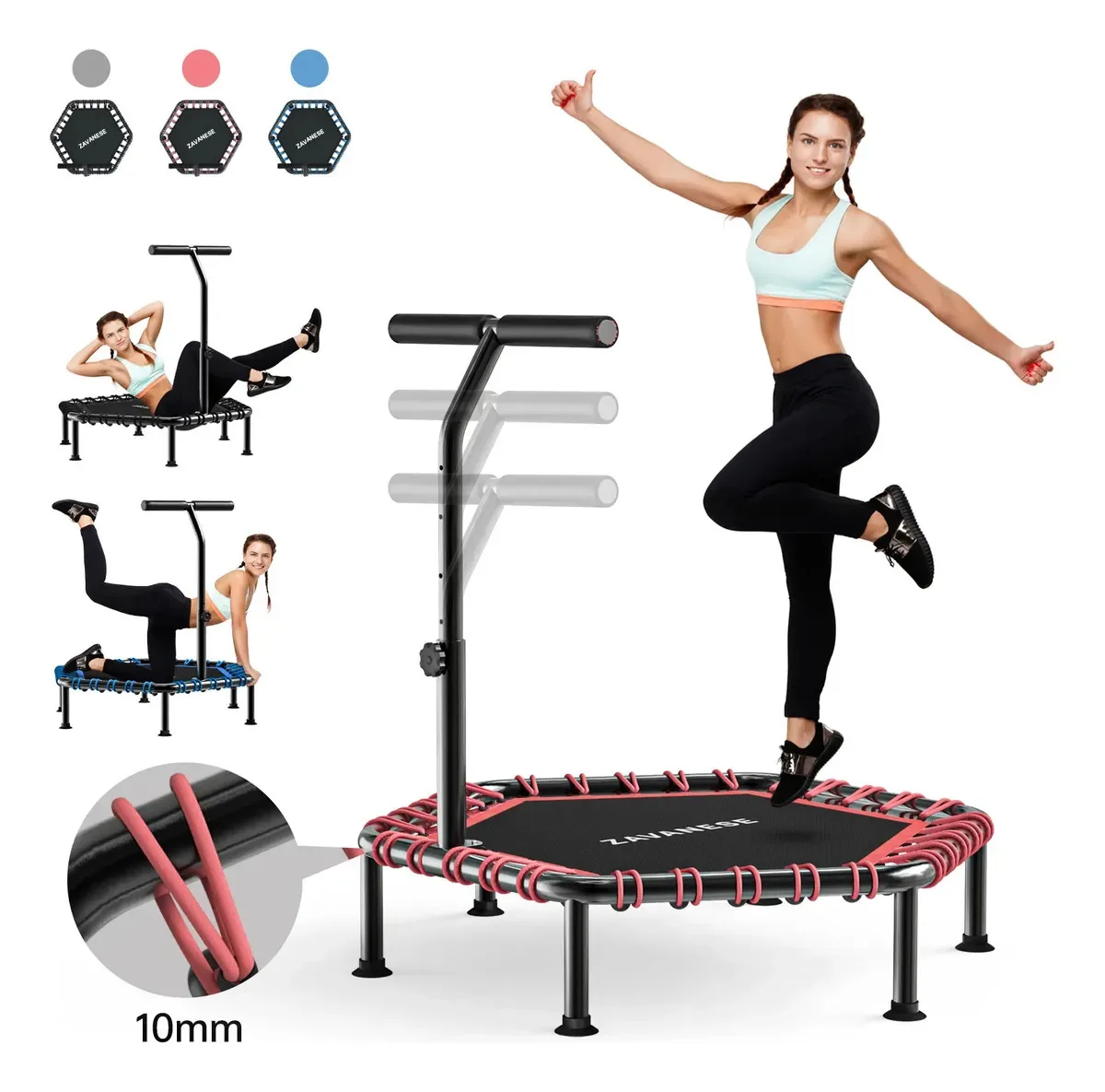 Trampolim Jump Profissional Com Apoios De Braços Ajustáveis Diâmetro Do Trampolim 108 Cm Cordão elástico de 10 mm Capacidade De Carga 250kg