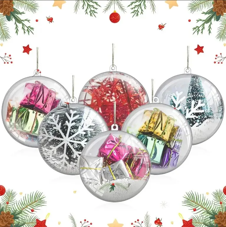 Conjunto de enfeites de Natal, 20 peças, grande, transparente, inquebrável, 8 cm, enfeites de Natal para decoração de árvores de Natal, bolas decorativas penduradas para o Halloween