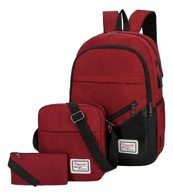 Conjunto de 3 mochilas escolares, caneta estudantil, caneta, lona vermelha
