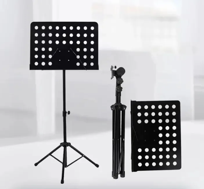 Suporte de música portátil e dobrável com pedestal preto