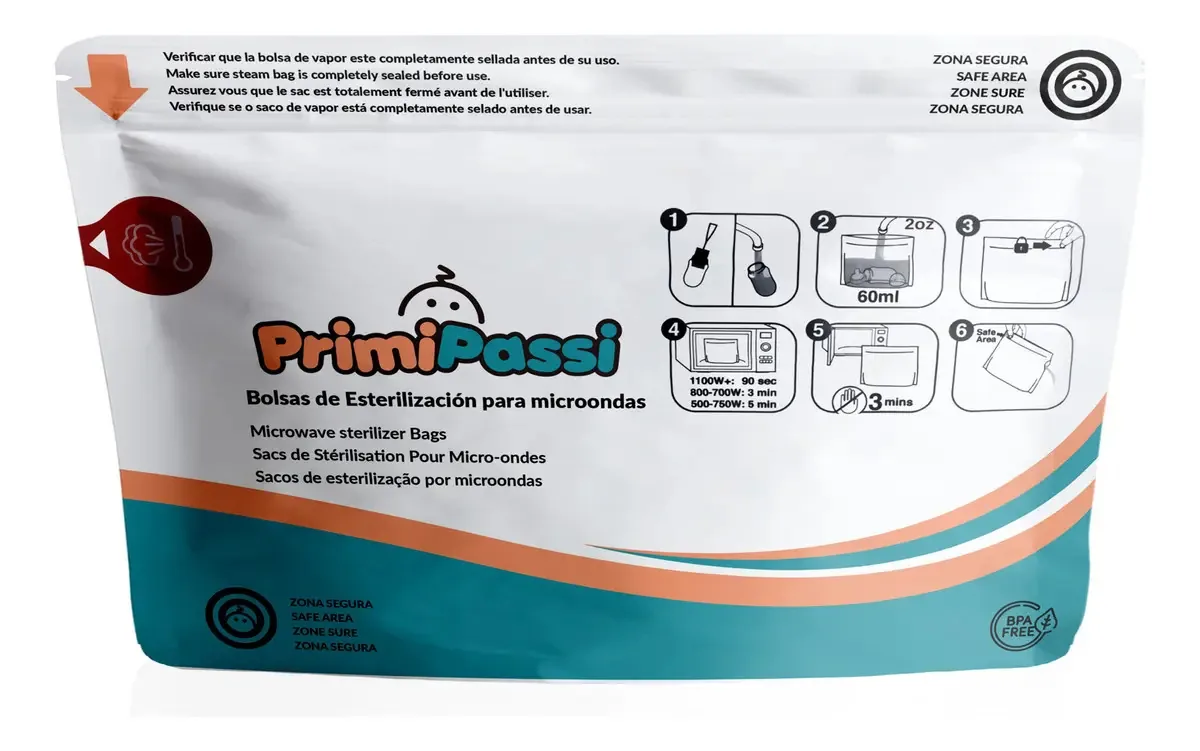 Sacos esterilizadores de garrafas a vapor para microondas