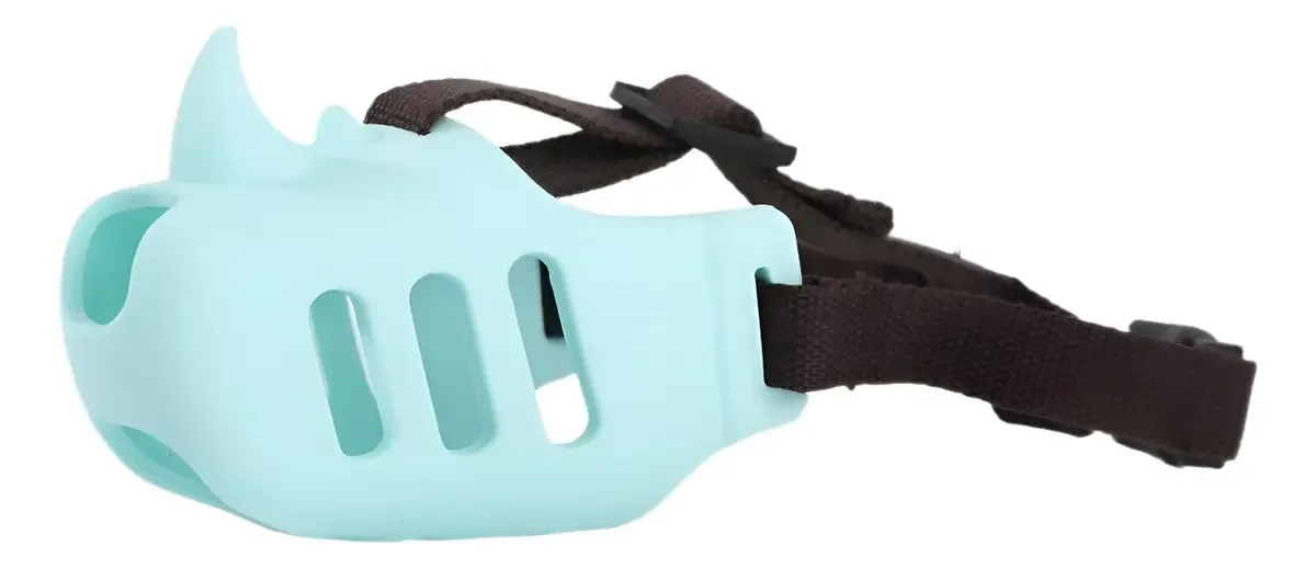Focinheira Rinoceronte Silicone Ajustável Para Cães Cor Ciano Tamanho S