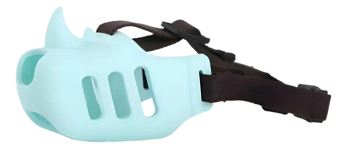 Focinheira Rinoceronte Silicone Para Cães Cachorro Ajustável Cor Ciano Tamanho Xl