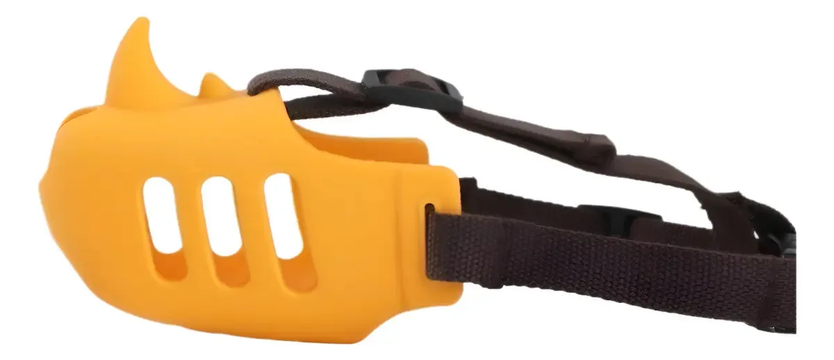 Focinheira Rinoceronte Silicone Para Cães Cachorro Ajustável Cor Amarelo Tamanho M