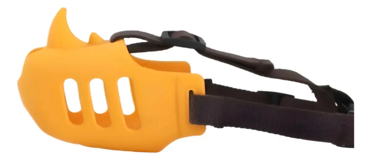 Focinheira Silicone Rinoceronte Cães Ajustável Amarelo Tamanho L