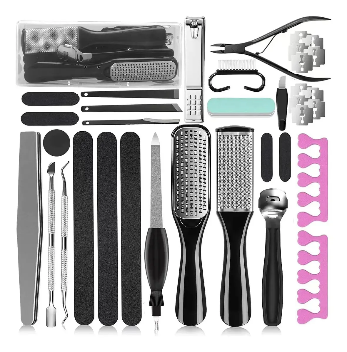 Kit de cortador de unhas Limas Professional Steel Set 36 peças, cutículas, pés, instrumentos de podologia pedicuriana