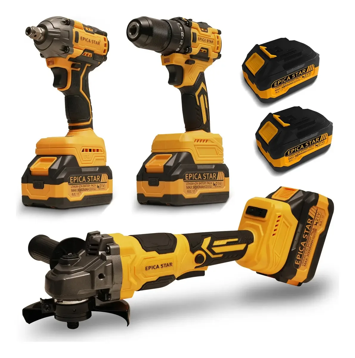 Kit de Ferramentas Elétricas Epica Star com Chave de Impacto, Furadeira e Esmerilhadeira