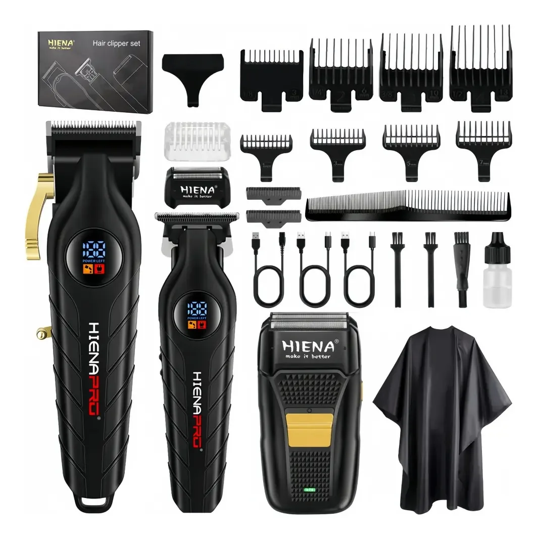 Máquina de cortar cabelo Hyena Professional, máquina de cortar cabelo e aparador de barba, conjunto de barbear para homens, máquina de cortar cabelo sem fio, conjunto de máquina de cortar cabelo...