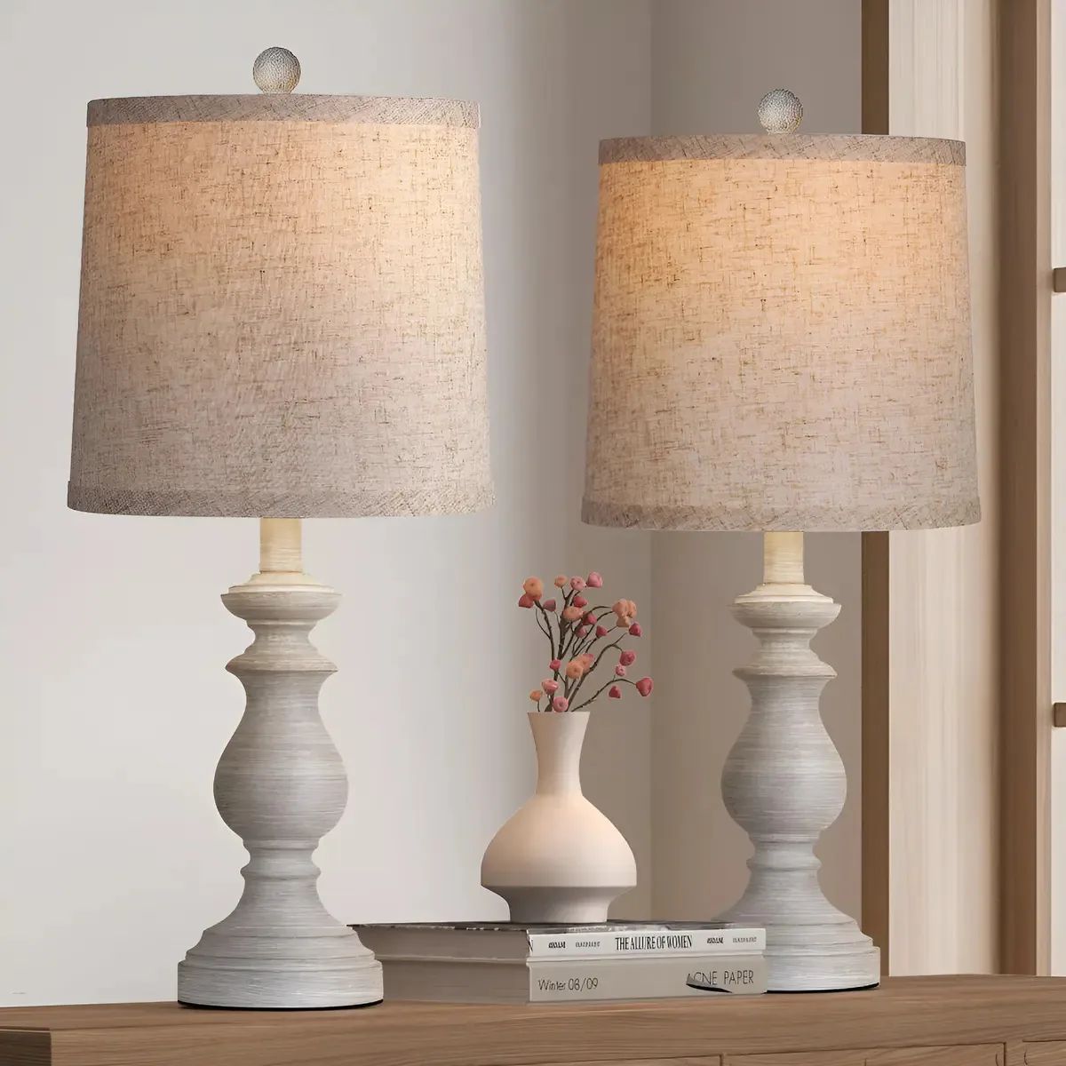 2 luminárias de mesa de escritório, luminárias de cabeceira de quarto antigas com estrutura cinza