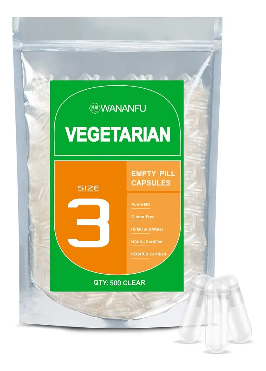 Cápsulas vazias vegetarianas tamanho 3 de Wananfu (500 unidades)
