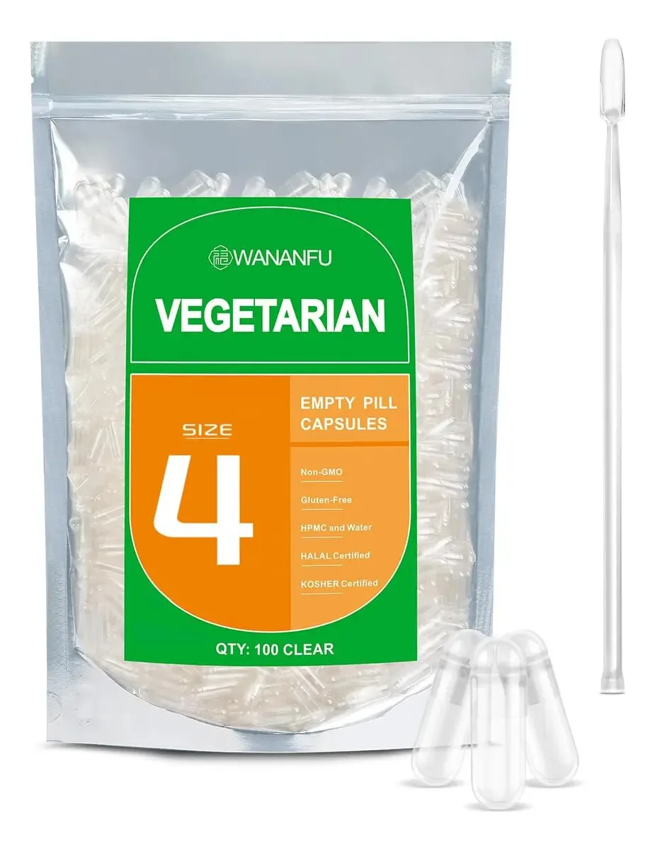 wananfu Vegetarian tamanho 4 cápsulas vazias transparentes