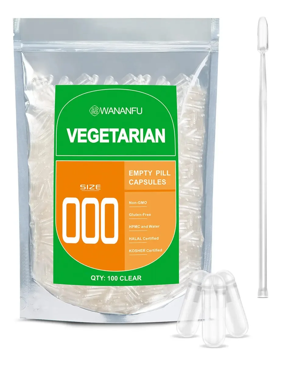 Cápsulas vazias vegetarianas tamanho 000 Wananfu 100 Uni. Cor clara