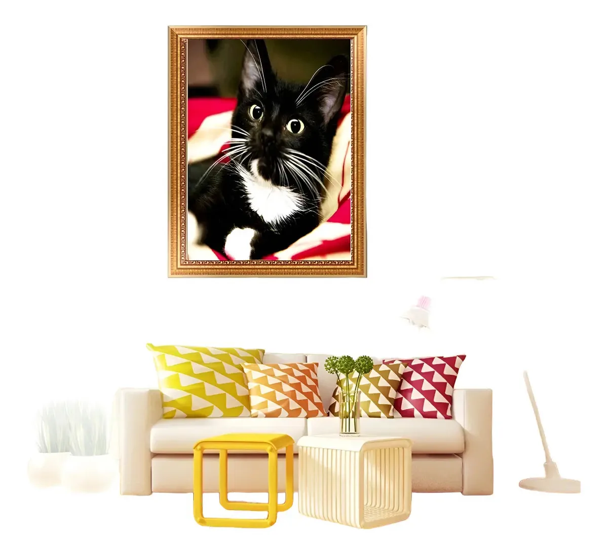 Kit de pintura de diamante 5D por número, lindo gato preto