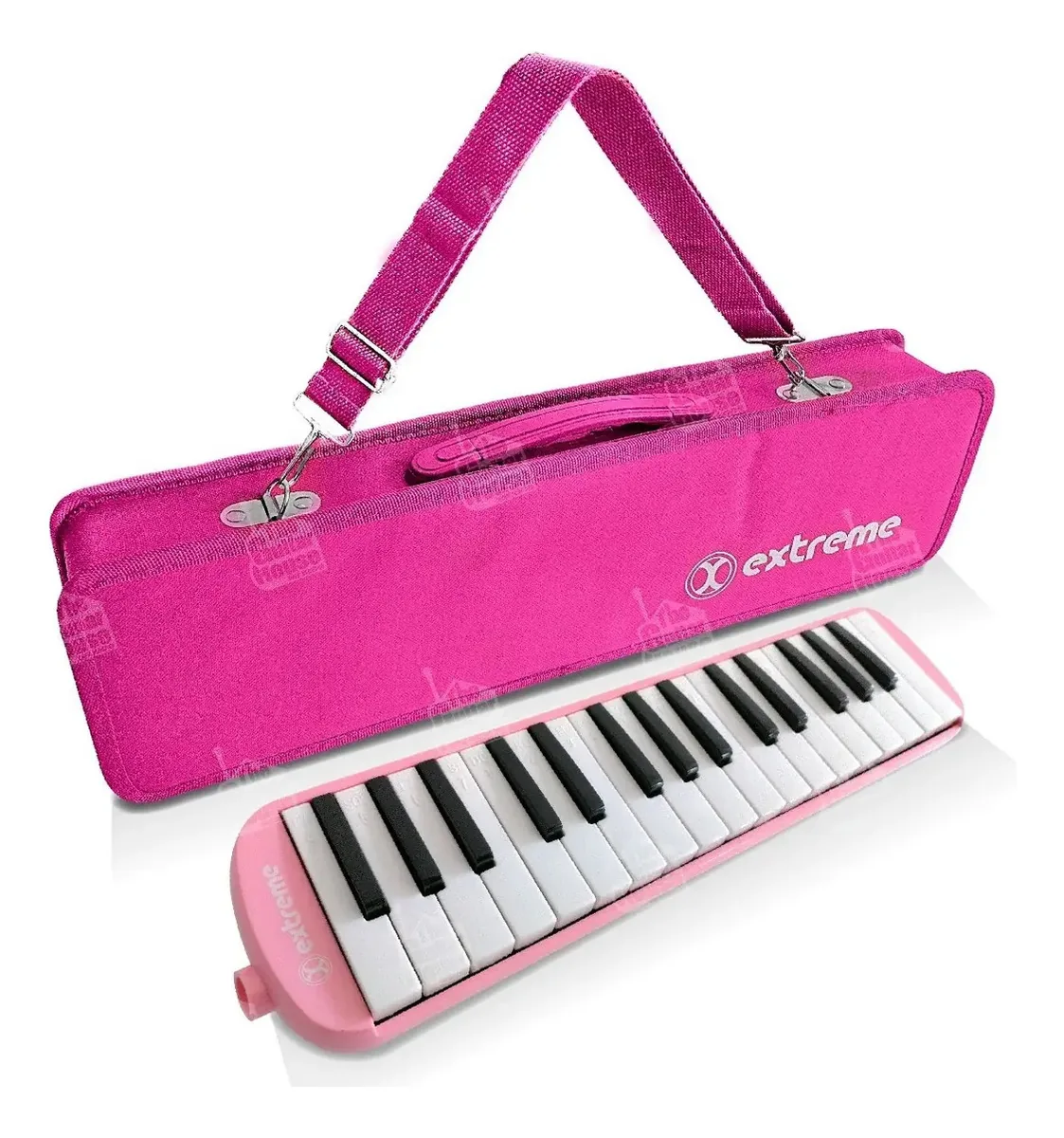 Estojo reforçado Melodica School de 32 chaves com logotipo infantil rosa