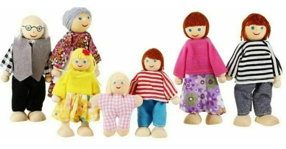 Conjunto familiar de casa de bonecas de madeira Nanyaciv, estatuetas para pessoas pequenas, conjunto de brinquedos para bonecas familiares, casa de bonecas de madeira, família de bonecas de madeira