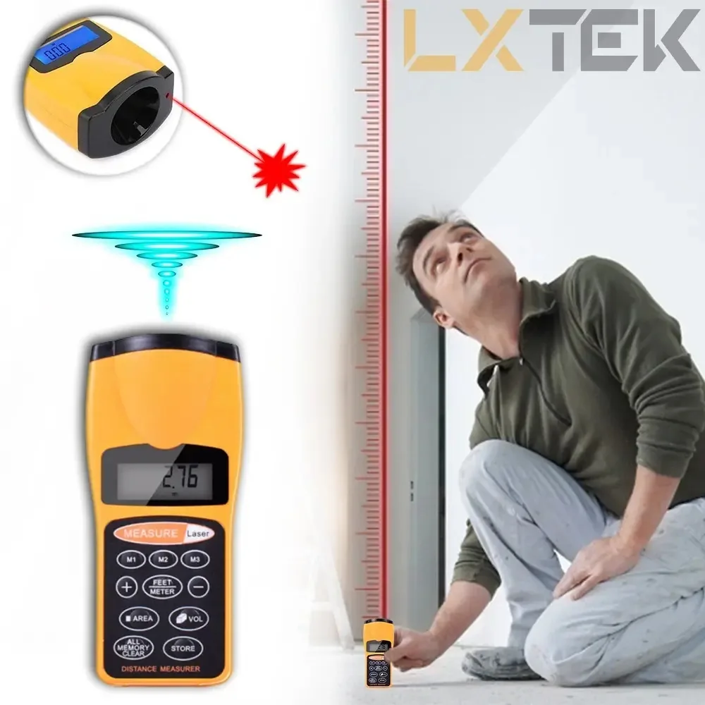 Medidor de distância ultrassônico com ponteiro laser LCD