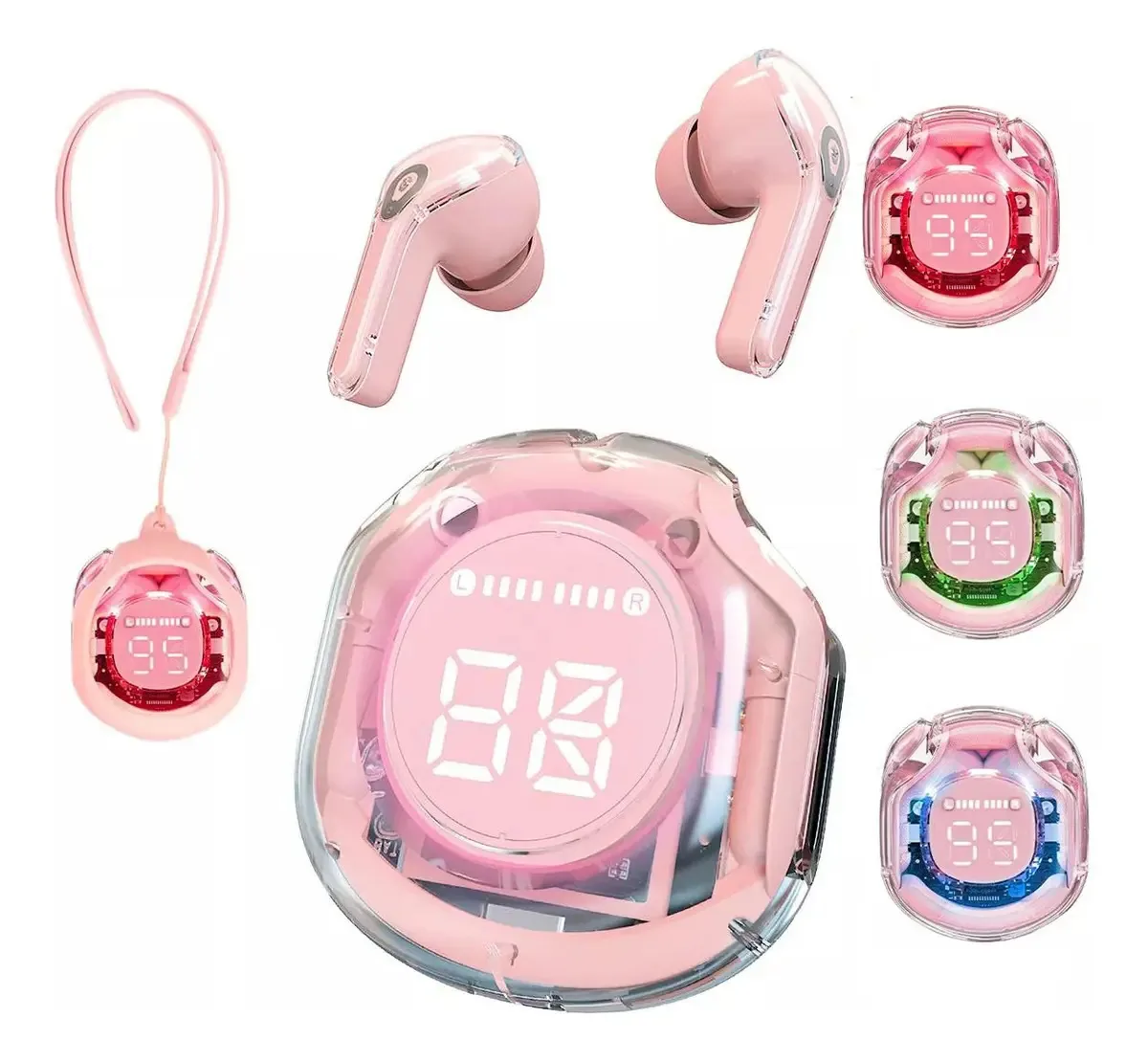 Fones de ouvido sem fio compatíveis com iPhone Fones de ouvido Bluetooth Android Fones de ouvido sem fio Fones de ouvido Fones de ouvido com display digital LED rosa