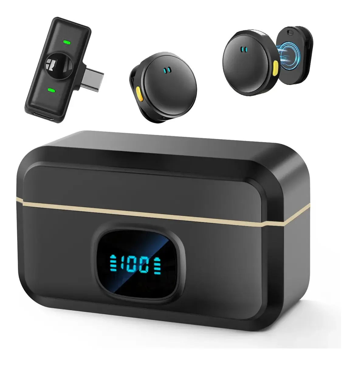 Microfone sem fio profissional Microfone de telefone celular Microfone condensador Microfone Bluetooth de lapela Microfone de jogador para podcast Microfone de lapela sem fio cor preto
