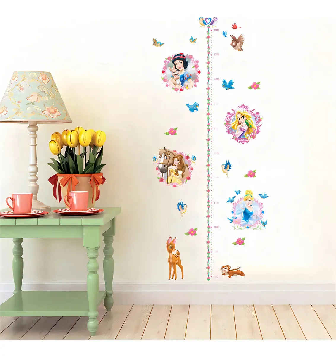Ufengke Altura Adesivos De Parede Gráficos De Crescimento Princesa Vinis Adesivos Parede Cervo Flores Para Quarto Infantil Bebês Meninas