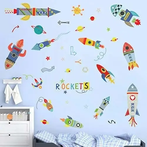 Ufengke Adesivos De Parede Foguetes Coloridos Vinis Adesivos Parede Espaço Exterior Planetas Decorativos Para Quarto Infantil Crianças Bebê