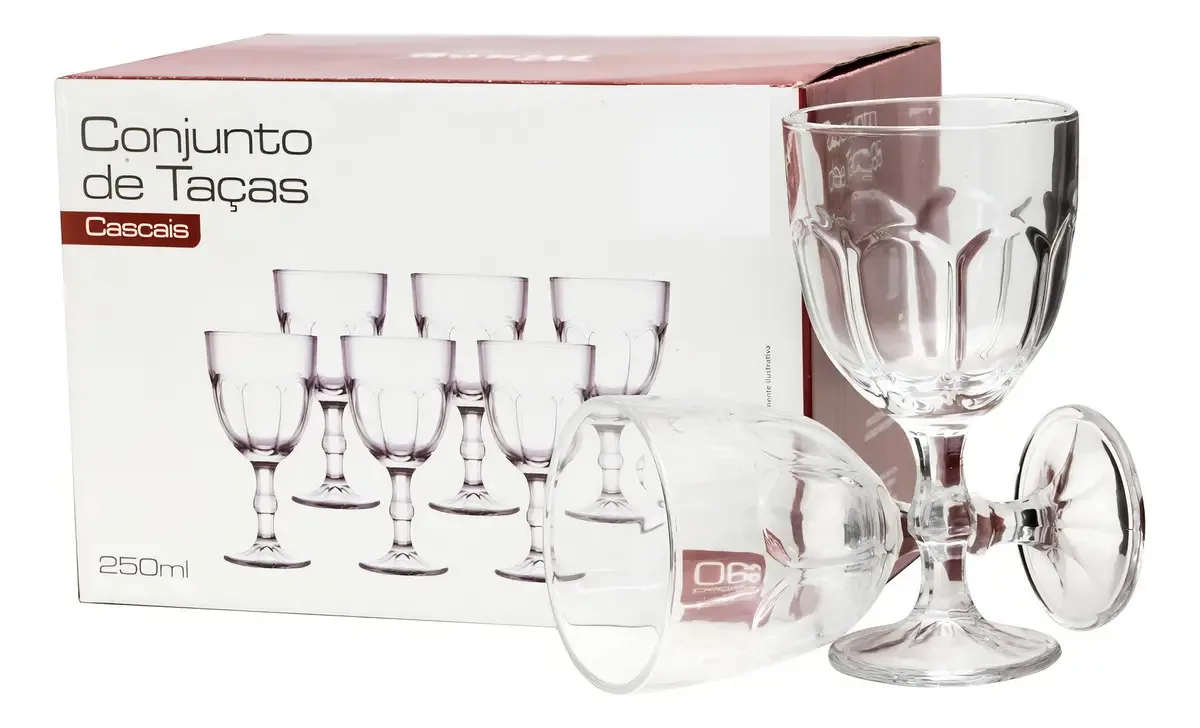 Jogo Taças 250ml Vidro Reforçado Com 06 Taças