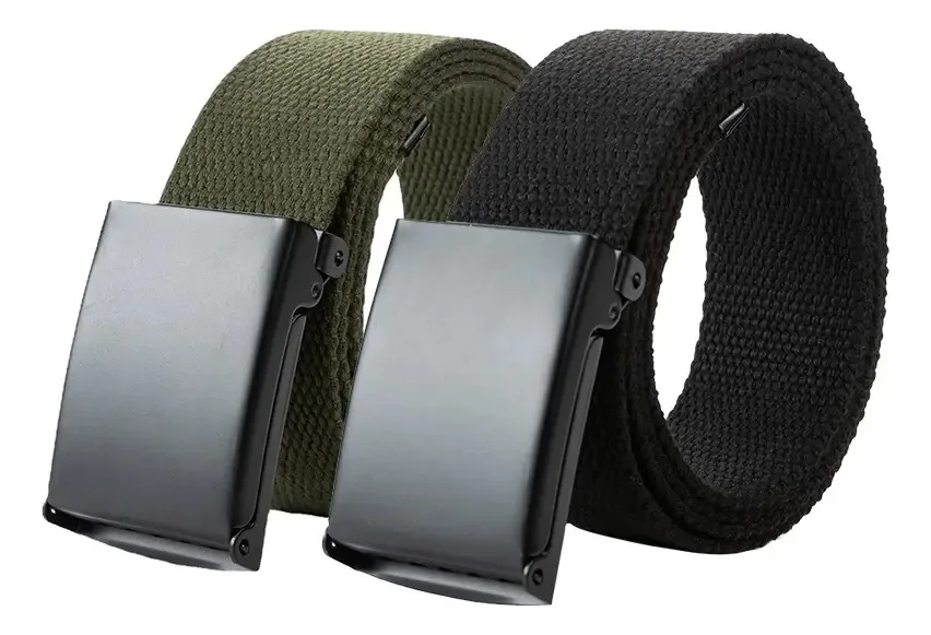 2 unidades de cintos táticos ajustáveis, militares, casuais, cor de lona, cor preto+verde militar, tamanho 130 cm