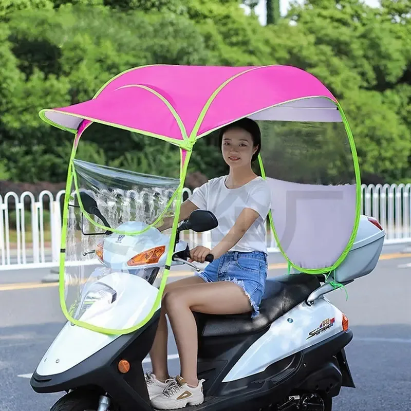 Toldo de scooter com proteção solar azul e chuva - rosa