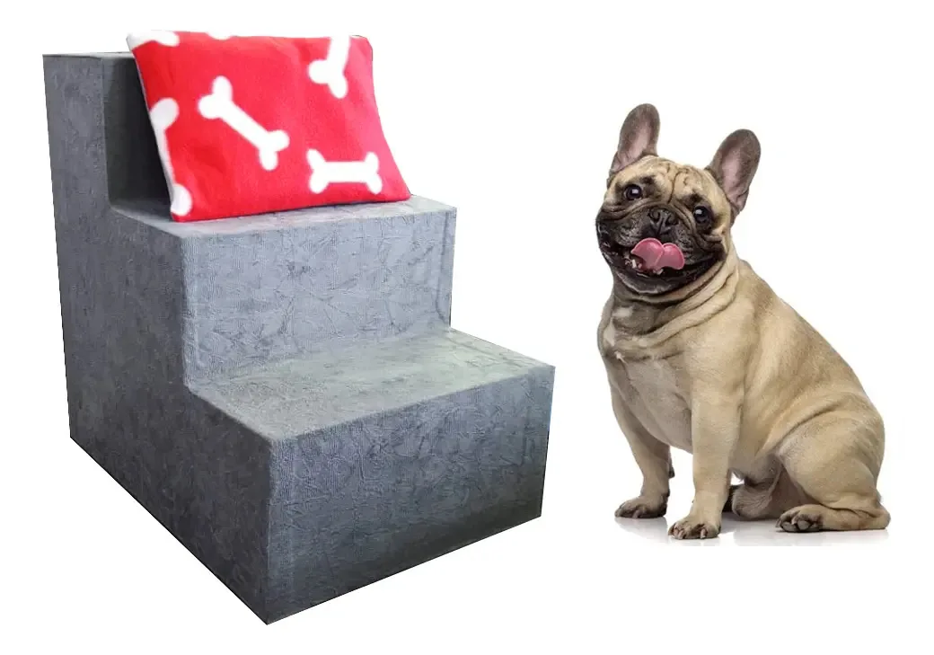 Escada Para Pet 3 Degraus Suede Cinza