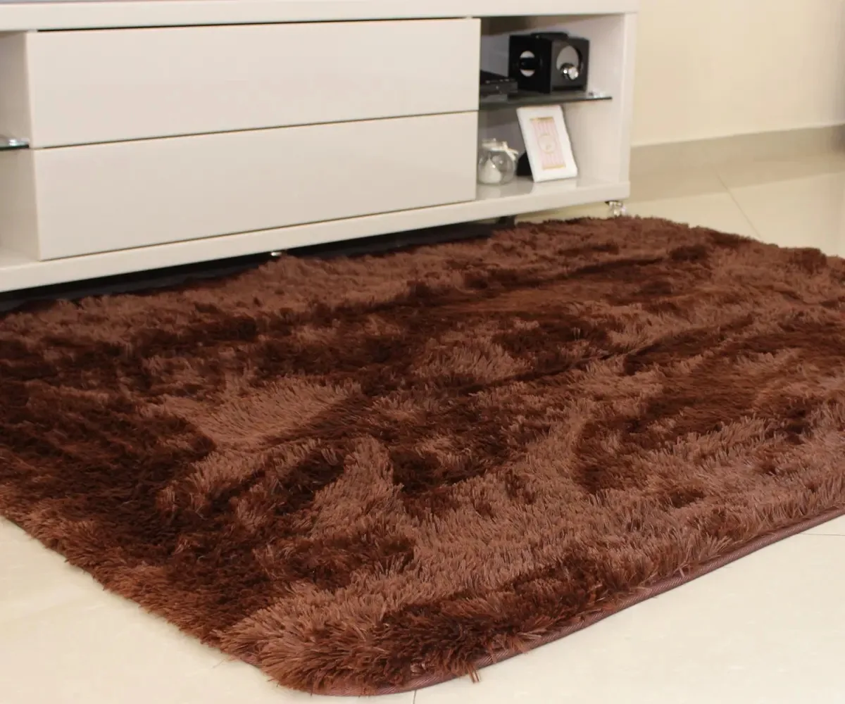 Tapete Sala/quarto Marrom Chocolate 1,00x1,50 ( Fios 4cm ) Desenho Do Tecido Liso