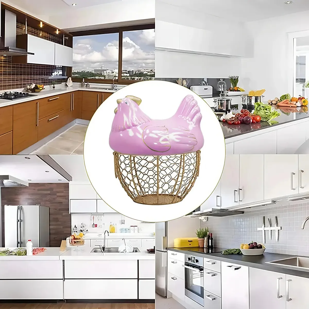Porta Ovos Cesta Galinha Decorativo Cerâmica Rosa Premium