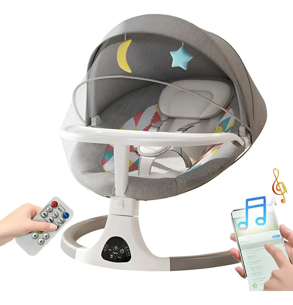 Cadeira de balanço elétrica Bakeway para bebês com bandeja, cadeiras de balanço para bebês com mosquiteiro, cadeira de balanço elétrica para bebês, cadeira de balanço musical vibratória para bebês
