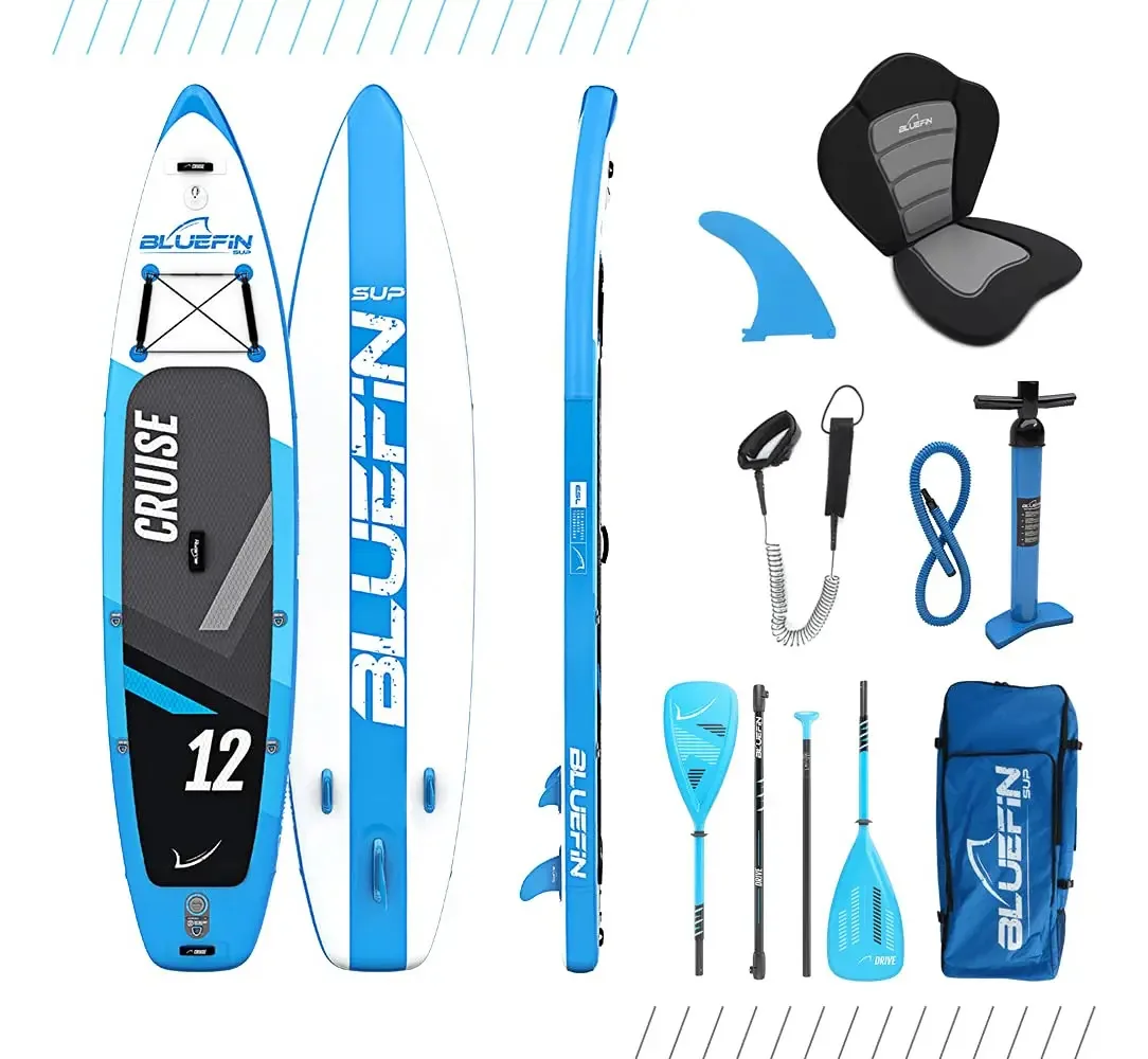 Prancha de remo inflável Bluefin Sup com kit de conversão de caiaque | O melhor pacote de caiaque Isup (azul de 12 pés)
