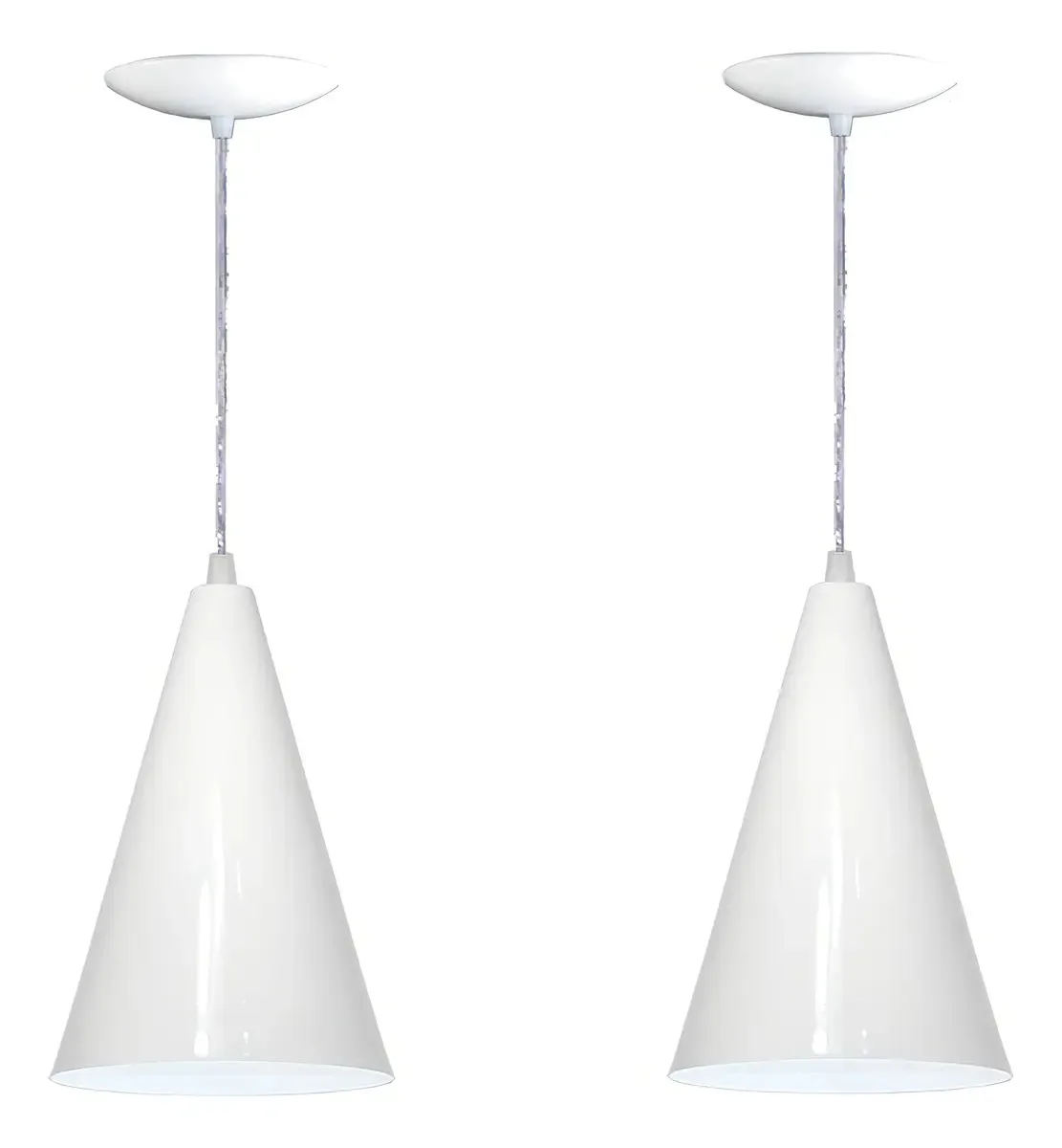 Kit 02 Pendentes Cone Branco - Ajustável 15x25cm