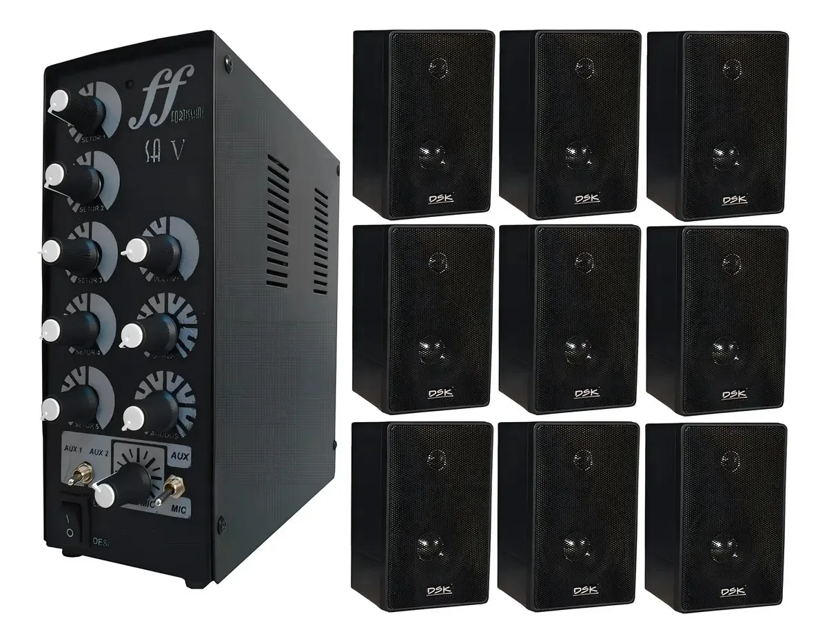 9 Caixas de Som Ambiente DSKSOM Amplificador Setorizador Preto 120W 2.1