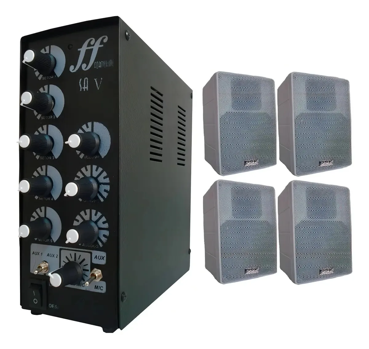 Kit DSKSOM Amplificador Setorizador 120W com 4 Caixas Som Ambiente Branco