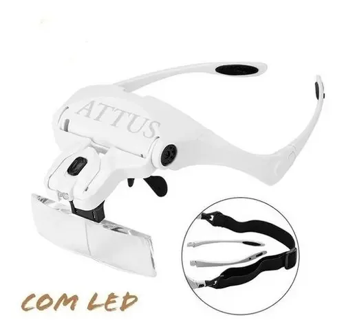 Oculos Lupa De Cabeca Pala Profissional Com 5 Lentes E 2 Led