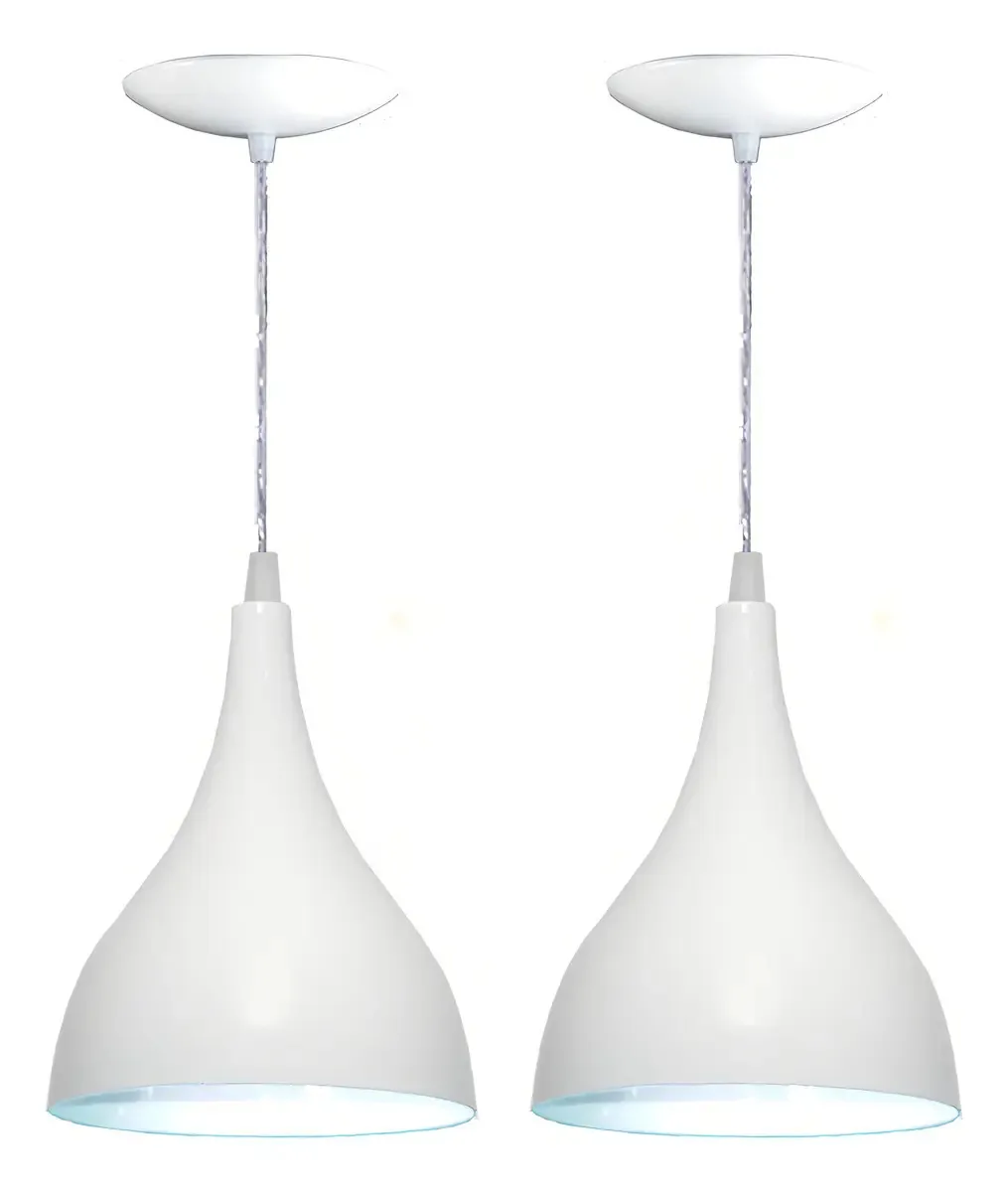 Kit 02 Luminárias Pendente Gota Em Alumínio - Cor Branca