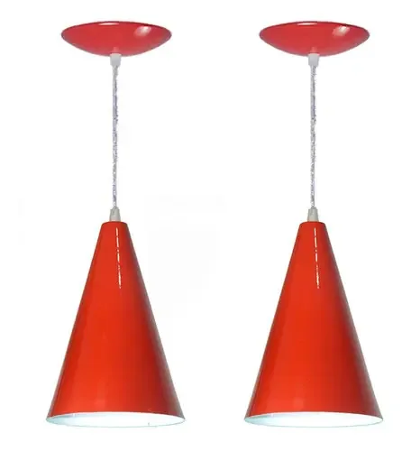 Kit 02 Lustres Pendente Cone Em Alumínio - Cor Vermelho