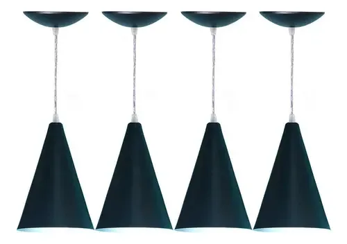 Kit 04 Pendentes Cone Em Alumínio - Cor Preto Fosco