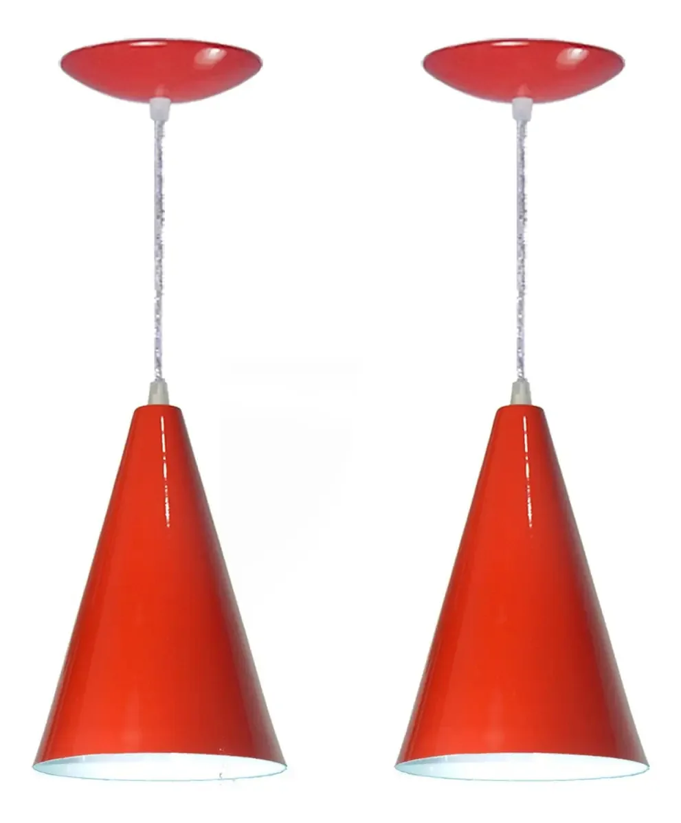 Kit 02 Pendentes Cone Em Alumínio - Cor Vermelho