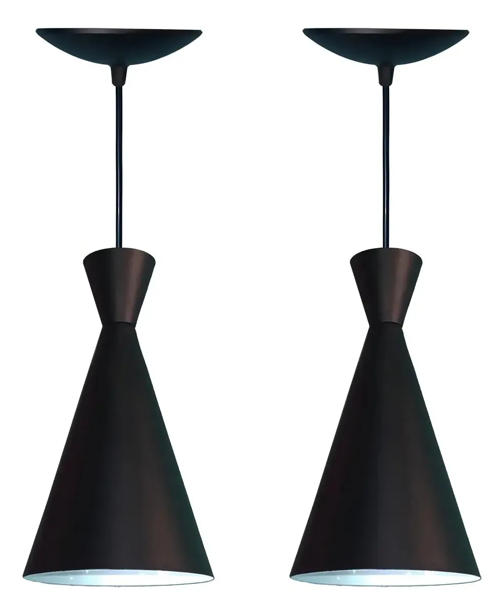Kit 02 Luminárias Pendente Cone Preto Fosco