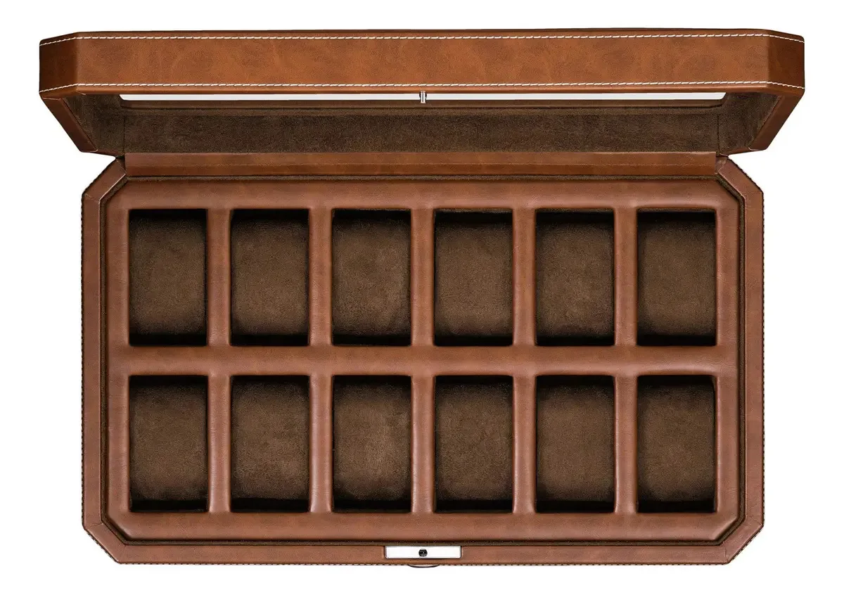 Watch Box Rothwell, Organizador De Estojos Luxuosos De Couro Cor 12 Slot - Black/red