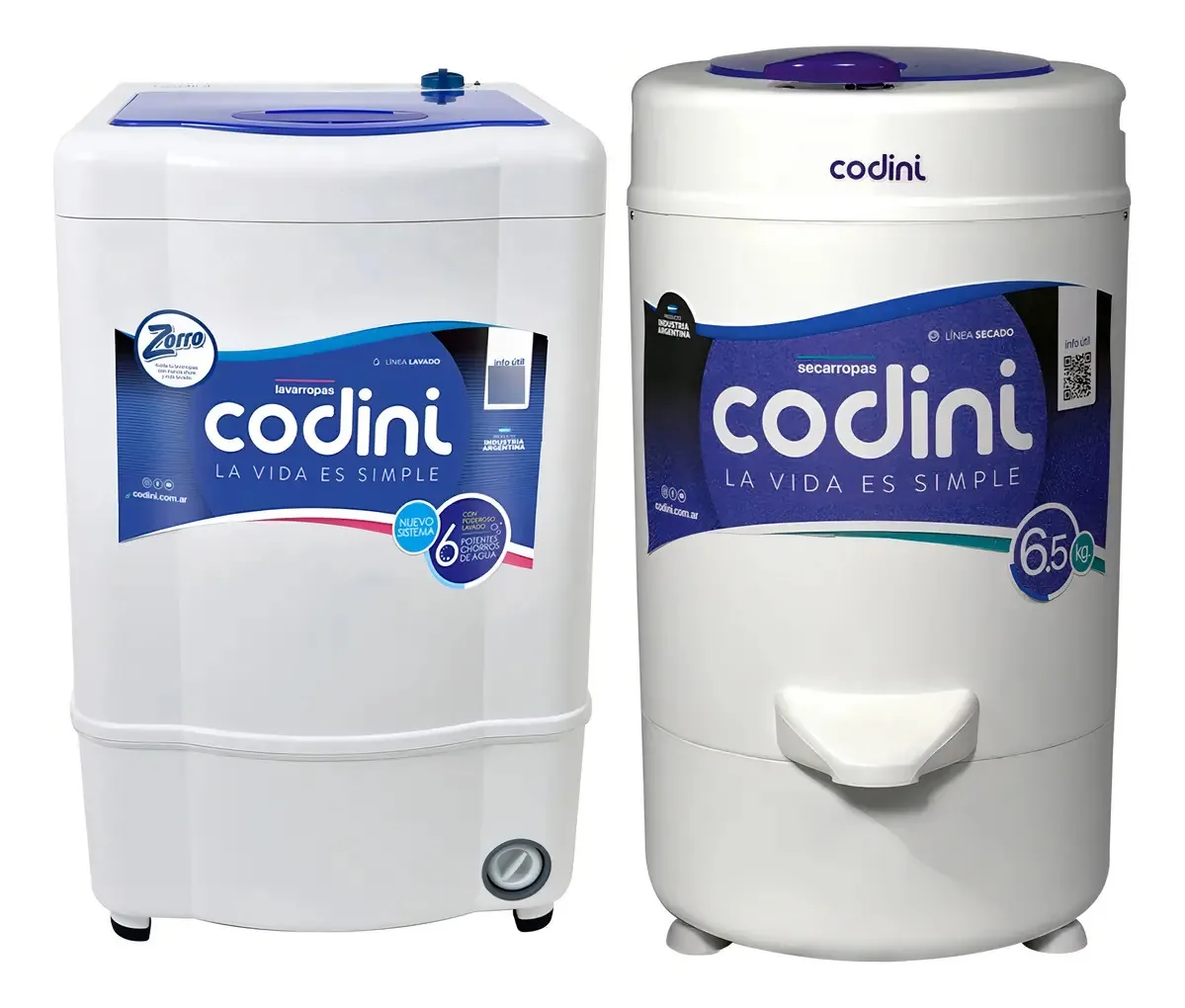 Combinação de máquinas de lavar semiautomáticas Codini 7kgs + Advance Clothes Color White