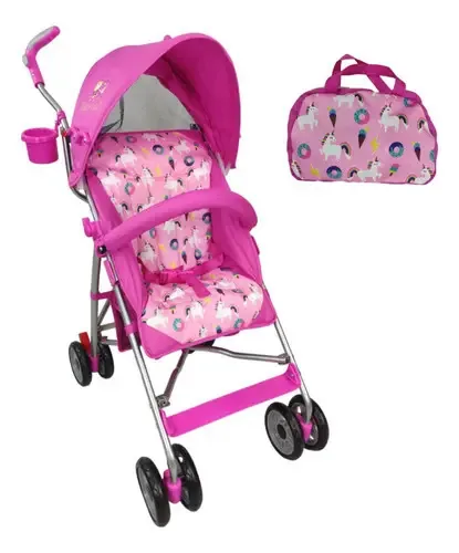 Carrinho de bebê compacto, dobrável, leve, rosa