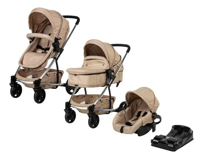 Carrinho de viagem leve e dobrável para bebês com porta-bebês, cor bege, preto, chassi
